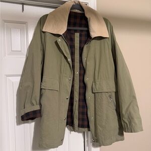 Olive Barn Coat with Beige Corduroy Collar